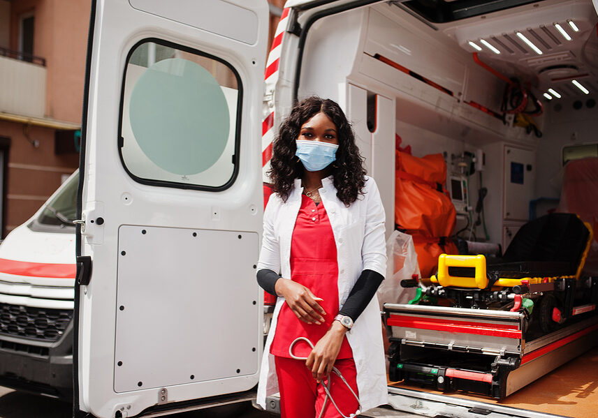 African american female paramedic doctor. Health care